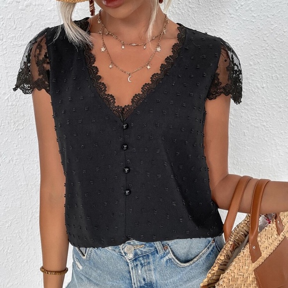 Boho Swiss Dot Floral Lace Blouse - Picture 2 of 13